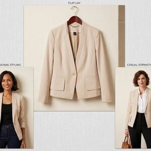 White House Black Market Size 8 Black & White Textured Open Front Blazer